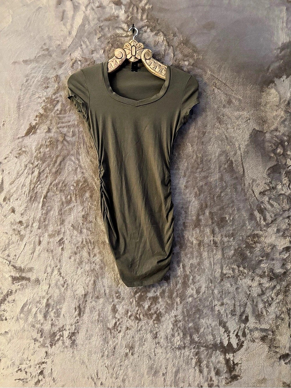 SHEIN Women's Petite Short Sleeve Scoop Neck Mini Dress Olive Green Size PXS